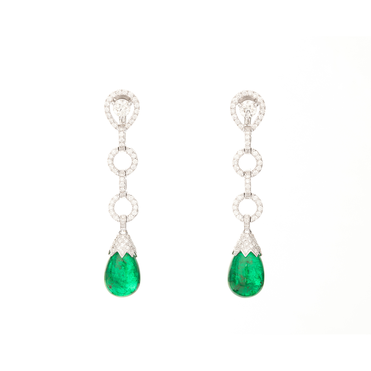 Alexander Laut, Emerald forest. Ohrhänger mit Smaragdtropfen und Brillanten